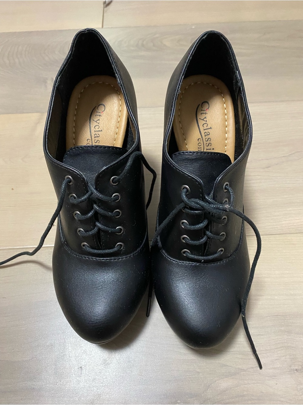 Cityclassified Black Lace-Up Block Heel Oxfords